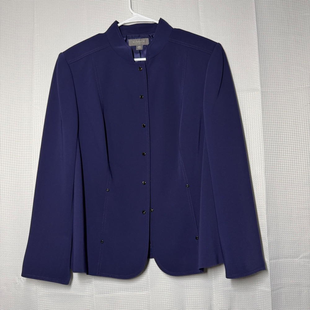 Liz‎ Claiborne Blazer 16W Navy Blue Mandarin Collar Button Front Suit Jacket